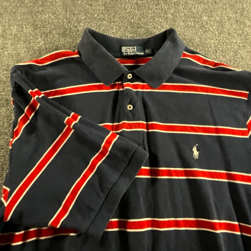 Vintage 90s Polo Ralph Lauren Striped Polo Shirt Mens 2XLT Blue & RED Preppy